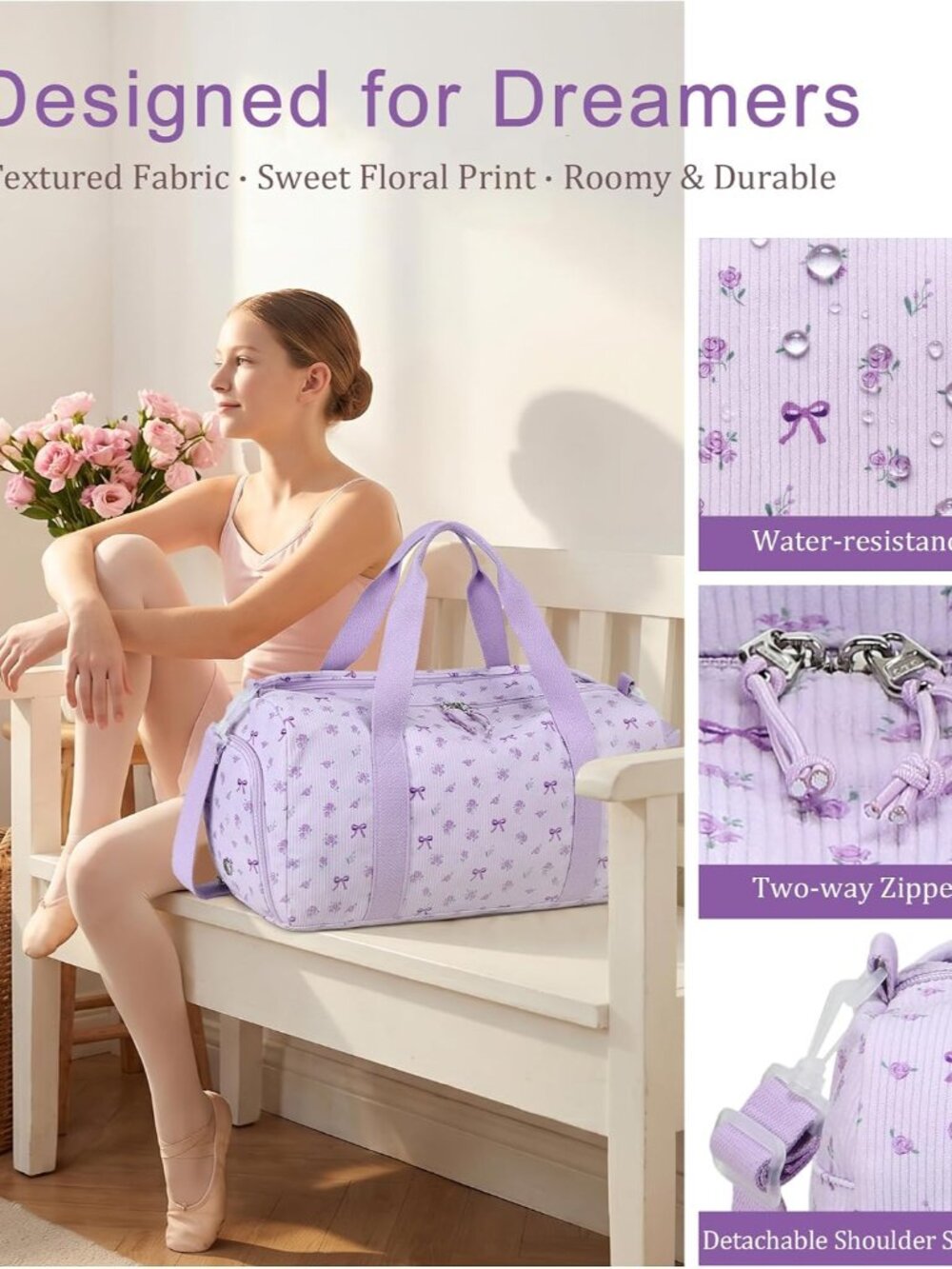 Duffle Bag for Gym Sports Women Girls Workout Travel Bag Weekender with Shoe Com - Picture 2 of 9